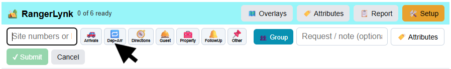 RangerLynk Add row with the new Departure + Arrival activity button