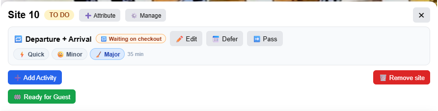 A site's To Do card showing the Quick, Minor, and Major effort tier picker